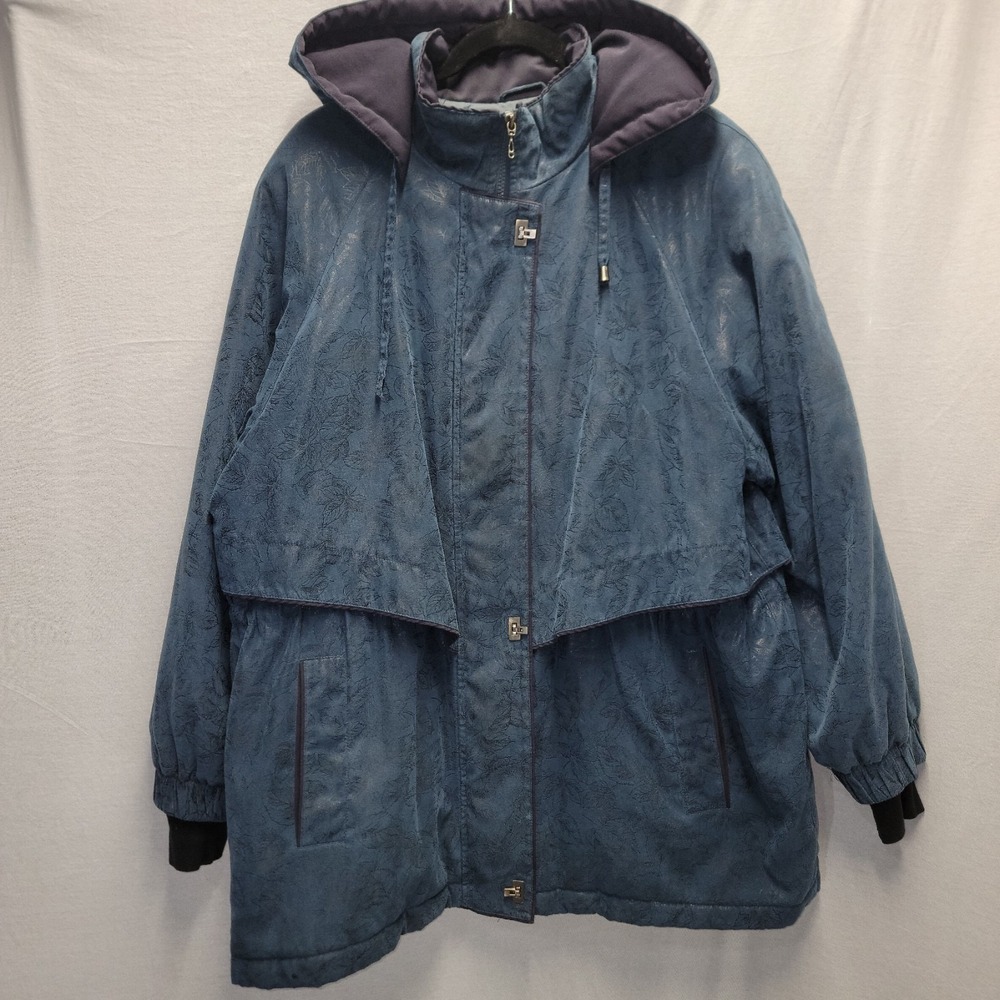 Vtg 80/90s IZZI Puffer Jacket Floral Blue Coat Sz XL